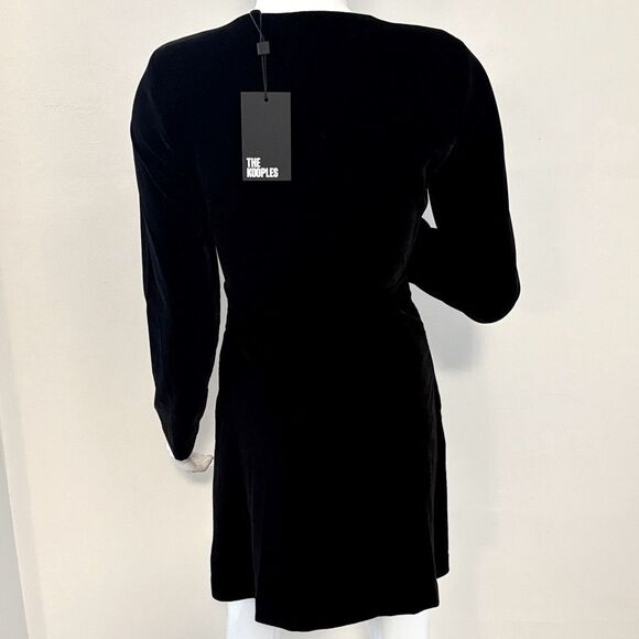The Kooples Black Velvet Long Sleeve Wrap Style Mini Dress w Rhinestone Buttons - Picture 3 of 10